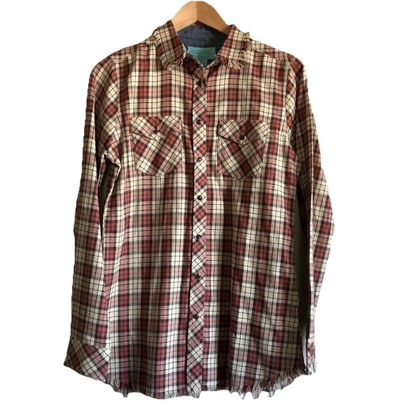 Tasha Polizzi Women’s Glen More Pearl Snap Frayed Button Down Shirt Size Small - Picture 1 of 10